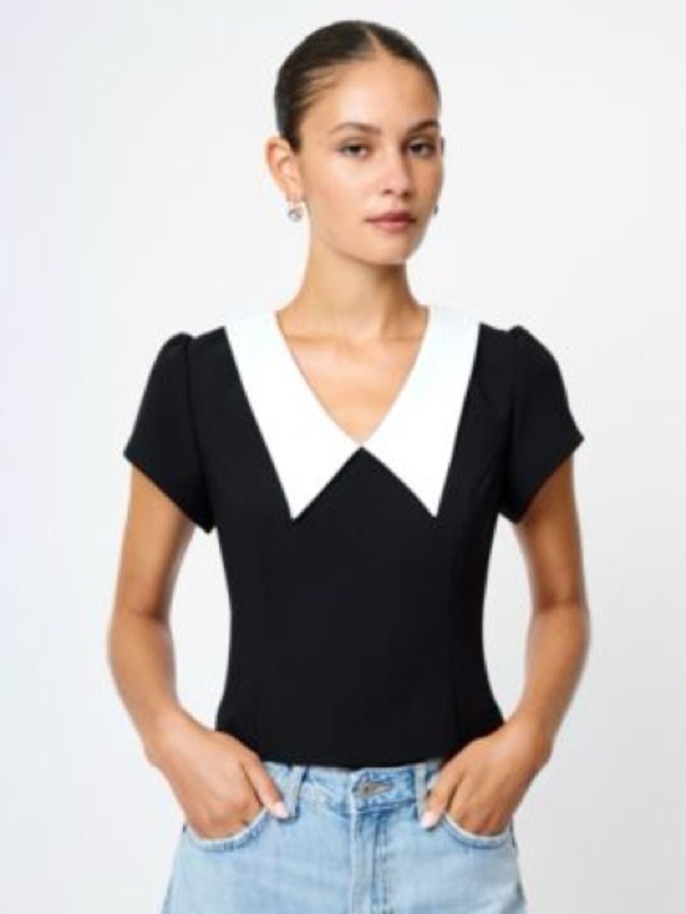 French connected fitted collared shirt sleeve blouse